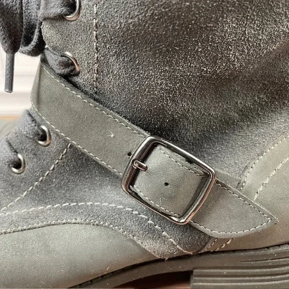 ABEO Verity Leather Combat/Moto Boots Lace Up Buckle Accent EUC Gray Size 9.5N - Picture 9 of 16